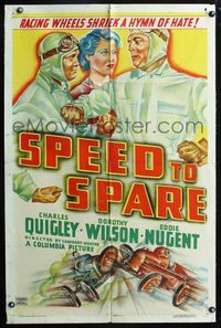 3f845 SPEED TO SPARE one-sheet '37 Charles Quigley, Dorothy Wilson, cool art of vintage racers!