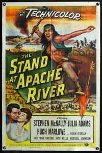 3f846 STAND AT APACHE RIVER style A one-sheet poster '53 really cool artwork of Native Americans!