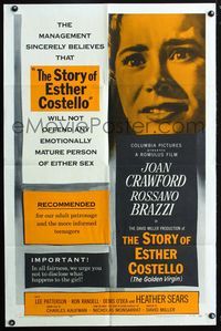 3f853 STORY OF ESTHER COSTELLO one-sheet '57 Rossano Brazzi, Joan Crawford & The Golden Virgin!