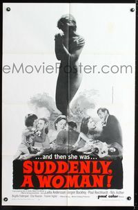 3f862 SUDDENLY, A WOMAN one-sheet poster '67 Anker Sorensen's Gudrun, Danish coming-of-age sex!