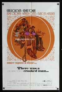 3f882 THERE WAS A CROOKED MAN one-sheet movie poster '70 cool art of Kirk Douglas & Henry Fonda!