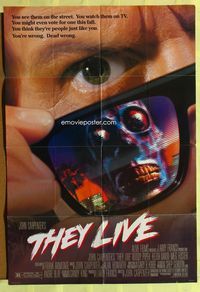 3f884 THEY LIVE one-sheet movie poster '88 Rowdy Roddy Piper, John Carpenter, cool horror image!