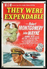 3f885 THEY WERE EXPENDABLE style D 1sh '45 John Wayne, romantic sea battle art & John Ford directed!