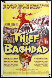 3f887 THIEF OF BAGHDAD one-sheet '61 daring Steve Reeves does fantastic deeds and defies an empire!