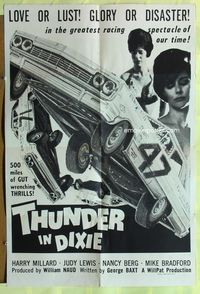 3f903 THUNDER IN DIXIE heavy stock one-sheet poster '64 Harry Millard, cool image of crashing cars!