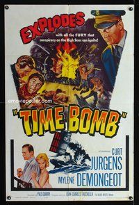 3f908 TIME BOMB one-sheet '59 Curt Jurgens & sexy Mylene Demongeot in a conspiracy on the High Seas!
