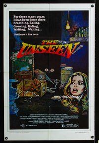3f937 UNSEEN one-sheet movie poster '81 Barbara Bach, Sydney Lassick, cool John Preston horror art!