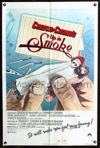 3f939 UP IN SMOKE style B 1sh '78 Cheech & Chong marijuana drug classic, great Scakisbrick artwork!