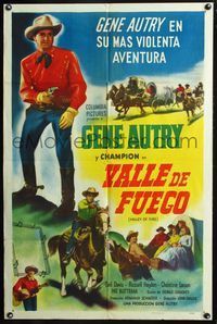 3f941 VALLEY OF FIRE Spanish/U.S. one-sheet movie poster '51 Gene Autry rides Champion, plays guitar!