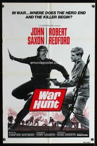 3f959 WAR HUNT int'l 1sheet '62 Robert Redford in his first starring role, where does the hero end?