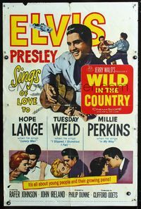 3f978 WILD IN THE COUNTRY 1sh '61 Elvis Presley sings of love to Tuesday Weld, rock & roll musical!