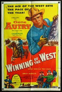 3f983 WINNING OF THE WEST style A one-sheet '52 world's greatest cowboy Gene Autry w/Champion!
