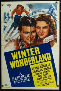 3f985 WINTER WONDERLAND one-sheet movie poster '47 cool art of Lynne Roberts skiing, Charles Drake!