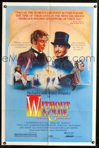 3f986 WITHOUT A CLUE one-sheet '88 great artwork of Michael Caine & Ben Kingsley all dressed up!