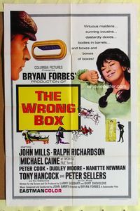 3f993 WRONG BOX one-sheet '66 Michael Caine looks through mail slot at pretty girl, English sex!