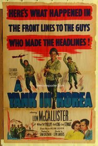 3f994 YANK IN KOREA one-sheet '51 Lon McCallister, great image of charging front line soldiers!