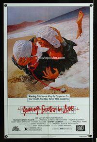 3f997 YOUNG DOCTORS IN LOVE 1sheet '82 Michael McKean, Young, doctors in scrubs making out on beach!