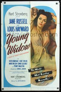 3f998 YOUNG WIDOW one-sheet movie poster '46 world's most exciting super sexy brunette Jane Russell!