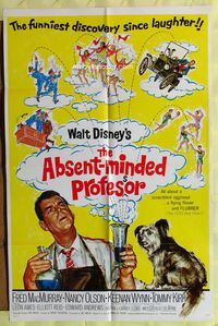 3g013 ABSENT-MINDED PROFESSOR one-sheet poster R67 Walt Disney, Fred MacMurray, wacky art, Flubber!