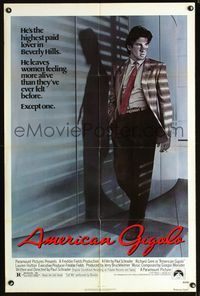 3g025 AMERICAN GIGOLO 1sheet '80 handsomest male prostitute Richard Gere is being framed for murder!