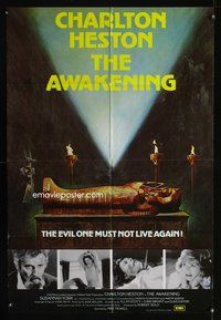 3g055 AWAKENING English one-sheet '80 Charlton Heston, Egypt, the evil one must not live again!