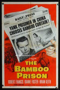 3g065 BAMBOO PRISON one-sheet '54 Robert Francis, Yank prisoner in China chooses bamboo curtain!