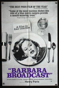 3g069 BARBARA BROADCAST one-sheet poster '77 sexy Annette Haven on dinner plate, Radley Metzger