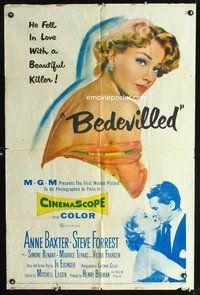 3g078 BEDEVILLED one-sheet poster '55 Steve Forrest fell in love with beautiful killer Anne Baxter!