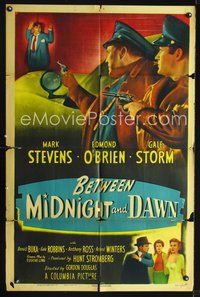 3g089 BETWEEN MIDNIGHT & DAWN one-sheet movie poster '50 Mark Stevens, Edmond O'Brien, Gale Storm
