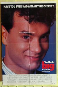 3g093 BIG one-sheet movie poster '88 great close-up of Tom Hanks who has a really big secret!