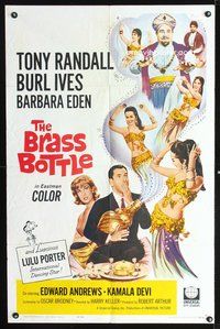 3g136 BRASS BOTTLE one-sheet '64 great image of Tony Randall & Barbara Eden with genie Burl Ives!