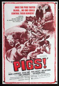 3g202 DADDY'S DEADLY DARLING 1sh '72 art of wacky killer PIGS, no one could control their hunger!!