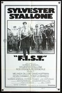 3g258 F.I.S.T. advance one-sheet '77 great image of Sylvester Stallone & lots of angry strikers!