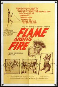 3g279 FLAME & THE FIRE one-sheet movie poster '66 Pierre Dominique Gaisseau, naked African natives!