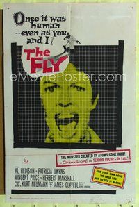3g284 FLY one-sheet '58 classic sci-fi, great close up of girl screaming as seen through fly's eyes!