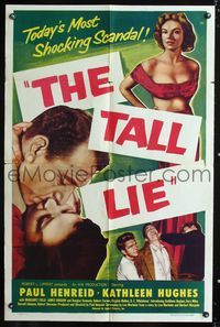 3g288 FOR MEN ONLY one-sheet '52 super sleazy Margaret Field, great punching image, the Tall Lie!