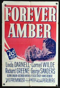 3g292 FOREVER AMBER one-sheet R53 sexy Linda Darnell, Cornel Wilde, directed by Otto Preminger!