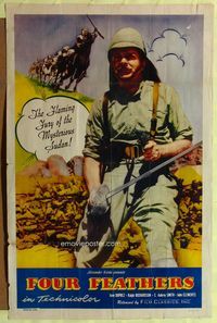 3g296 FOUR FEATHERS one-sheet R48 Zoltan Korda epic about the flaming fury of the mysterious Sudan!