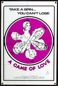 3g304 GAME OF LOVE take a spin style one-sheet '74 Sheila Stuart, art of spinner board w/girls!