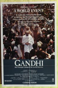 3g305 GANDHI advance one-sheet '82 Ben Kingsley as The Mahatma, directed by Richard Attenborough!