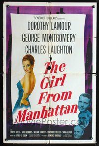 3g312 GIRL FROM MANHATTAN one-sheet movie poster '48 George Montgomery, art of sexy Dorothy Lamour!