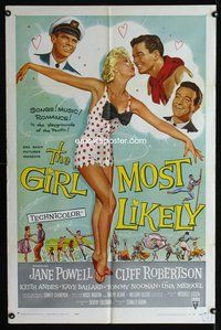 3g314 GIRL MOST LIKELY 1sheet '57 sexiest full-length art of Jane Powell in skimpy polkadot outfit!