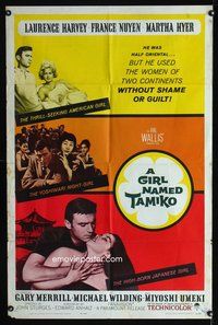 3g315 GIRL NAMED TAMIKO one-sheet poster '62 John Sturges, Laurence Harvey used women without shame!