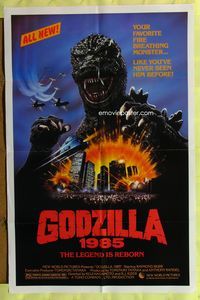 3g321 GODZILLA 1985 one-sheet movie poster '84 Gojira, Toho, like never before, great close up!