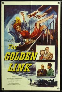 3g322 GOLDEN LINK one-sheet movie poster '54 cool artwork of pretty girl falling down stairs!