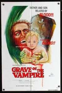 3g326 GRAVE OF THE VAMPIRE 1sheet '72 wacky horror art of father & son related by everyone's blood!