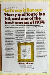 3g345 HARRY & TONTO one-sheet poster '74 Paul Mazursky, Art Carney, Ellen Burstyn, Larry Hagman