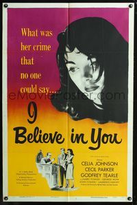 3g384 I BELIEVE IN YOU one-sheet movie poster '53 what was sexy young Joan Collins' crime?