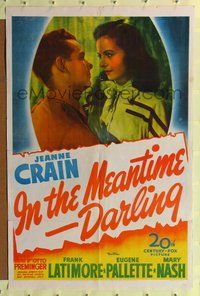 3g393 IN THE MEANTIME DARLING one-sheet poster '44 Otto Preminger, close up of pretty Jeanne Crain!
