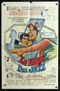 3g411 JAZZ BOAT Spanish/U.S. one-sheet movie poster '60 Anthony Newley, Anne Aubrey, wacky artwork!